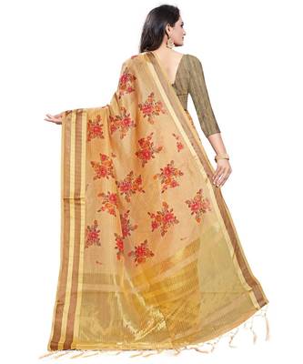 Beige printed linen saree with blouse 2