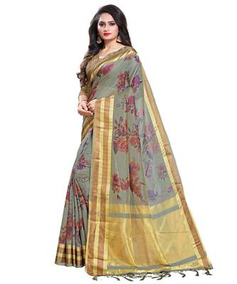 green printed linen saree with blouse 3
