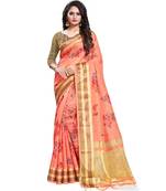Peach printed linen saree with blouse