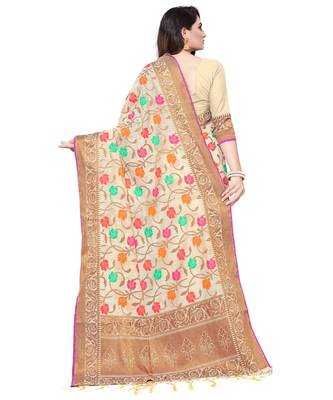 Cream printed cotton saree with blouse 2