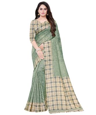 green printed art silk saree with blouse 1