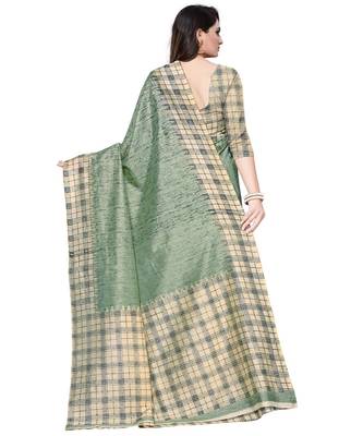 green printed art silk saree with blouse 2