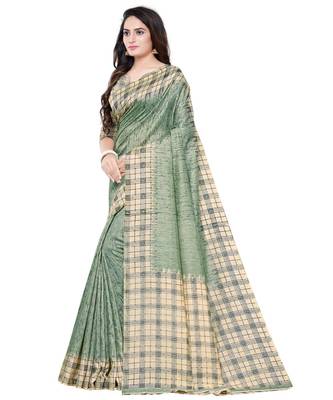 green printed art silk saree with blouse 3