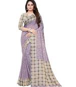 Purple printed art silk saree with blouse