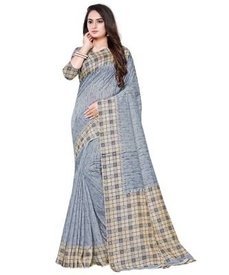 Grey  printed art silk saree with blouse 1