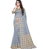 Grey  printed art silk saree with blouse