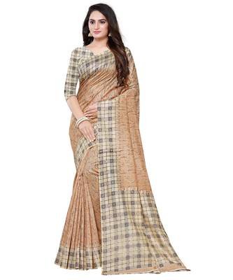Beige printed art silk saree with blouse 1