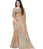 Beige printed art silk saree with blouse