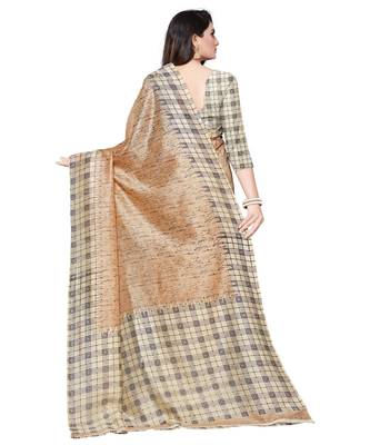 Beige printed art silk saree with blouse 2