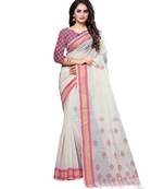 Cream printed cotton saree with blouse