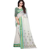 Cream printed cotton saree with blouse