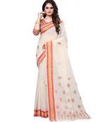 Cream printed cotton saree with blouse