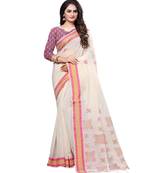 Cream printed cotton saree with blouse