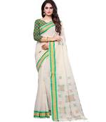 Cream printed cotton saree with blouse