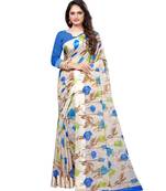 Cream printed linen saree with blouse