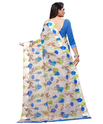 Cream printed linen saree with blouse 2