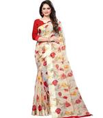 Cream printed linen saree with blouse