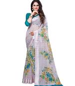 Grey printed cotton saree with blouse