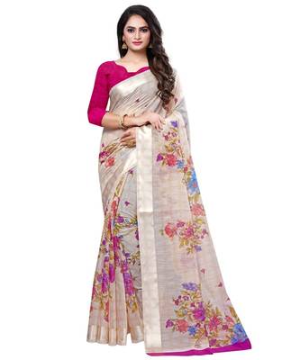 Grey printed cotton saree with blouse 1
