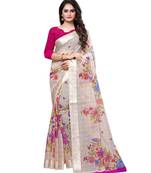 Grey printed cotton saree with blouse