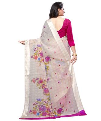 Grey printed cotton saree with blouse 2