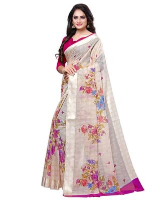 Grey printed cotton saree with blouse 3
