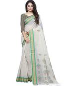 Cream printed cotton saree with blouse