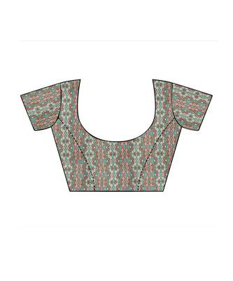 Cream printed cotton saree with blouse 4