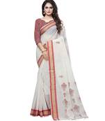 Cream printed cotton saree with blouse