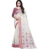Cream printed cotton saree with blouse