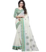 Cream printed cotton saree with blouse
