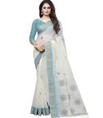 Beige printed cotton saree with blouse