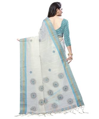 Beige printed cotton saree with blouse 2