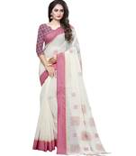 Cream printed cotton saree with blouse