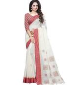 Cream printed cotton saree with blouse
