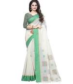 Cream printed cotton saree with blouse
