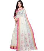 Cream printed cotton saree with blouse