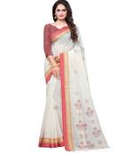 Cream printed cotton saree with blouse