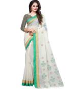 Cream printed cotton saree with blouse