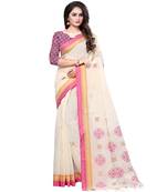Cream printed cotton saree with blouse