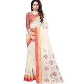 Cream printed cotton saree with blouse