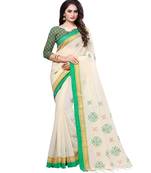 Cream printed cotton saree with blouse