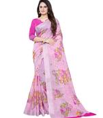 Pink printed linen saree with blouse