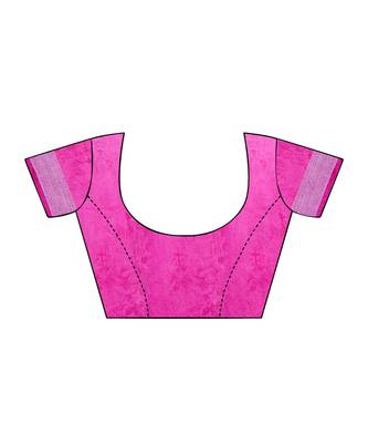 Pink printed linen saree with blouse 4