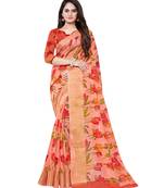 Peach printed linen saree with blouse