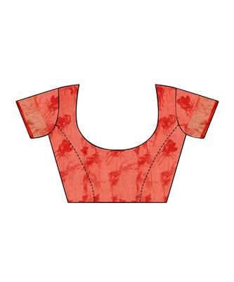 Peach printed linen saree with blouse 4