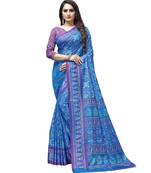 Blue printed Silk blend saree with blouse