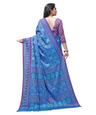 Blue printed Silk blend saree with blouse 2