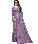 Grey printed Silk blend saree with blouse
