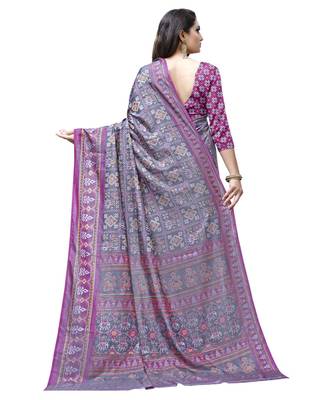 Grey printed Silk blend saree with blouse 2